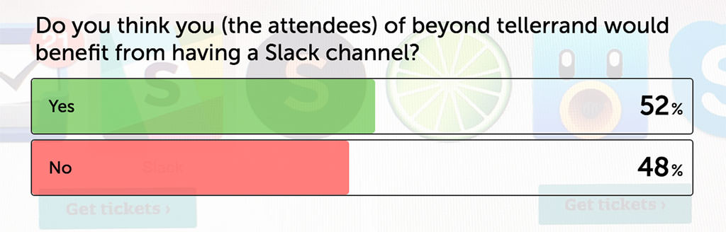 Screenshot of the result to the question “Slack channel or not” – 52% yes, 48% no