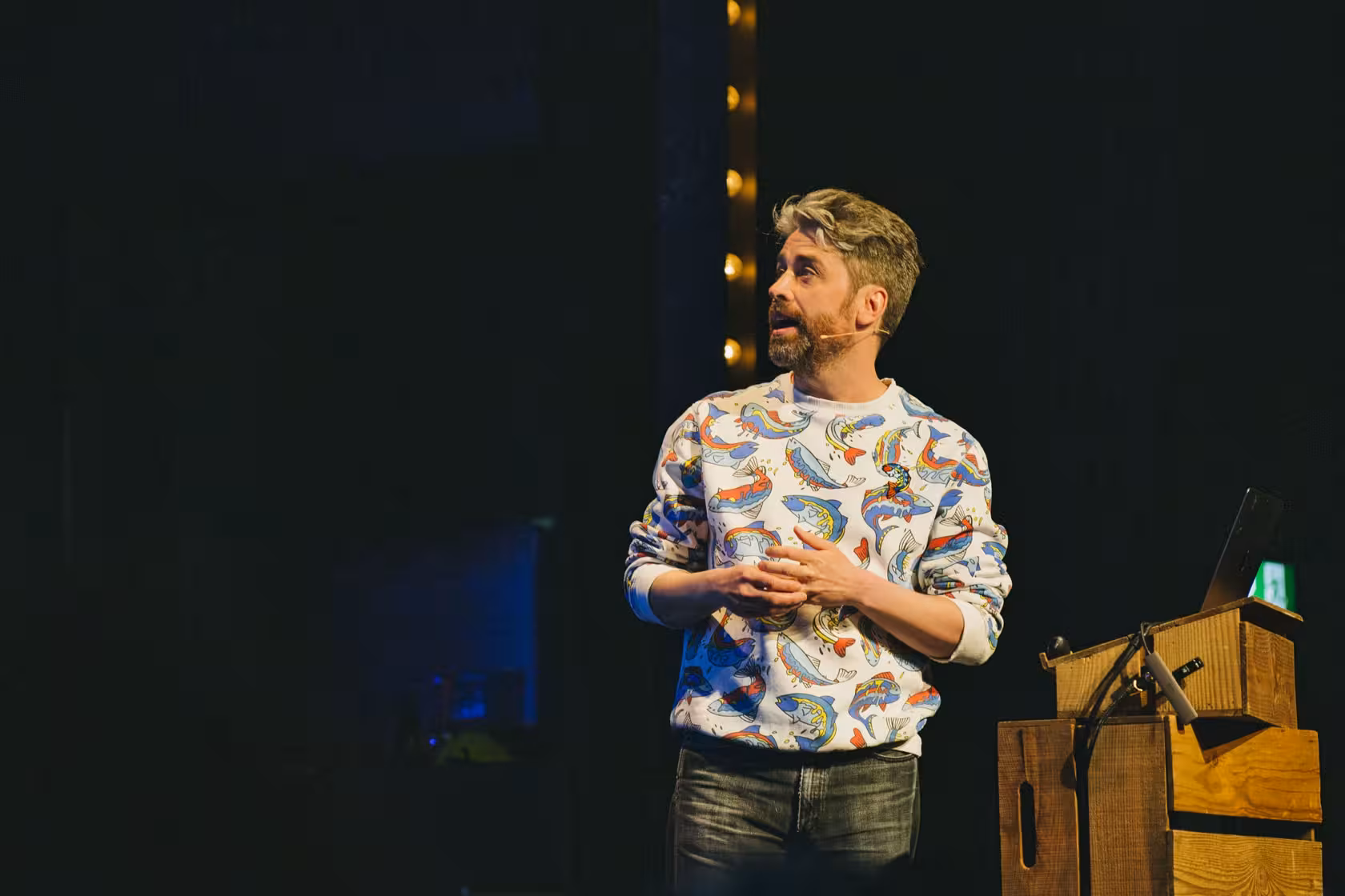 Photo of Thomas Thwaites taken at beyond tellerrand in Berlin 2023 by Celine Al-Mosawi