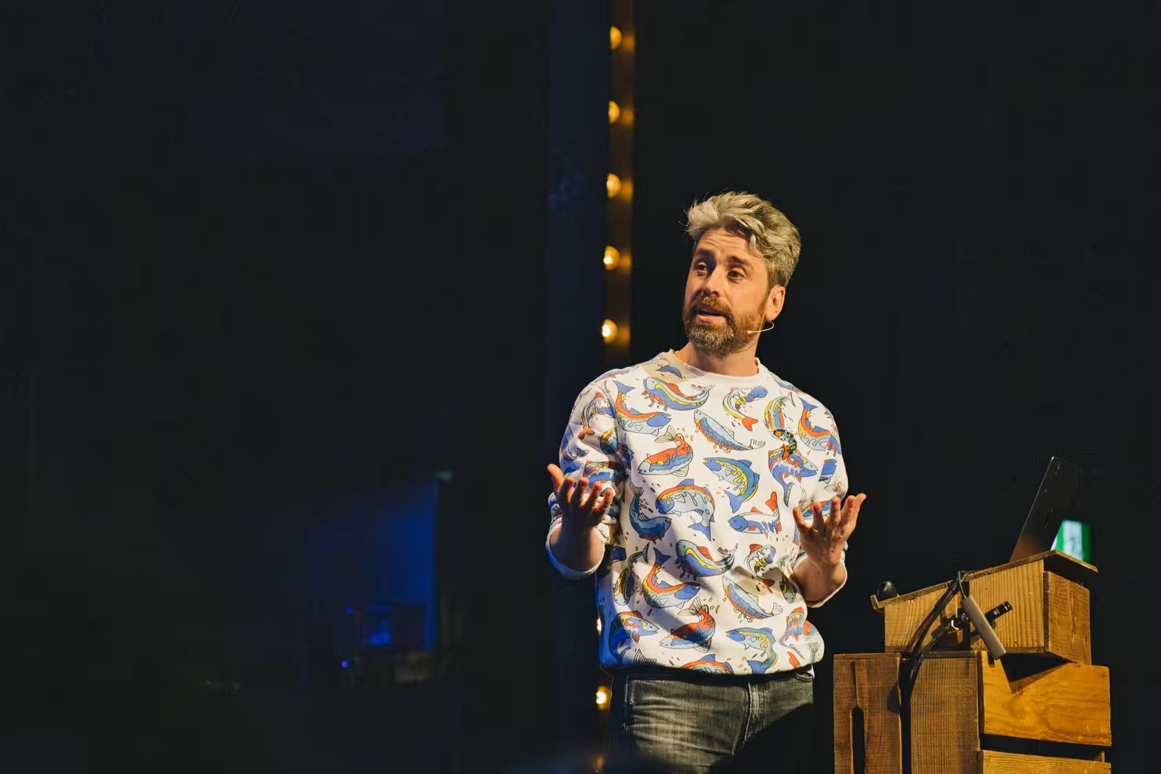 Photo of Thomas Thwaites taken at beyond tellerrand in Berlin 2023 by Celine Al-Mosawi