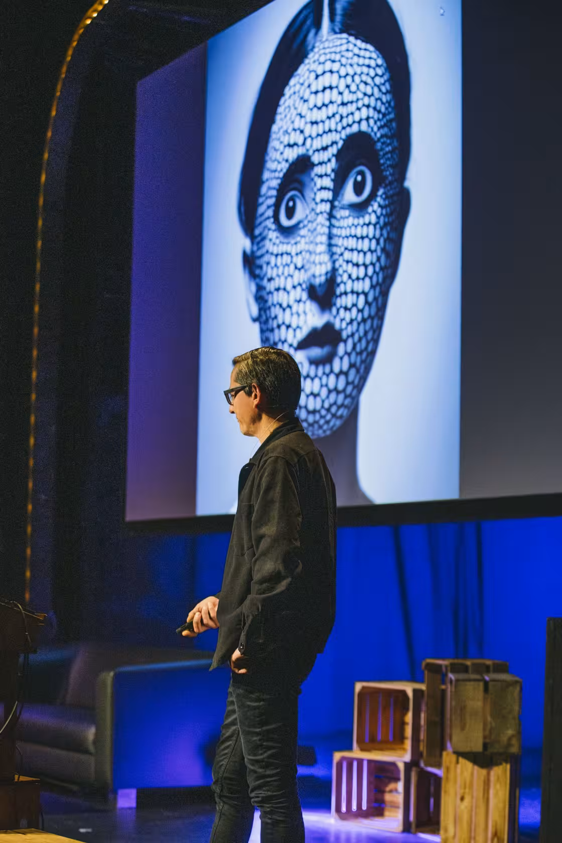 Photo of Mario Klingemann taken at beyond tellerrand in Berlin 2023 by Celine Al-Mosawi